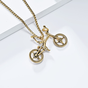 Collier pendentif VTT en acier inoxydable, cadeau unisexe, bijoux, accessoire de mode sur le thème du cyclisme - Product Image 3