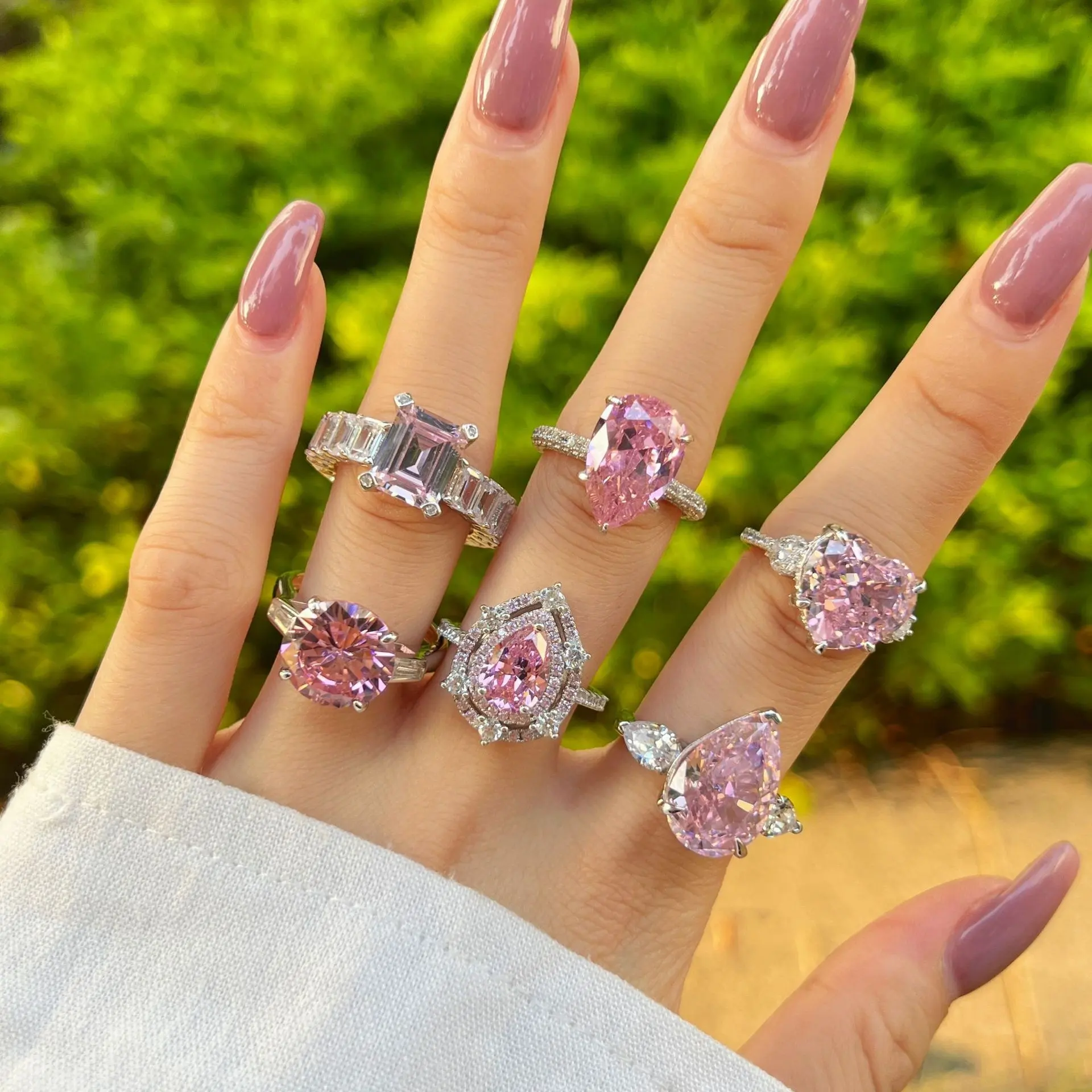Merah muda Moissanite desain kepribadian cincin baru 925 perak murni warna yang indah berkilau perhiasan pernikahan pertunangan wanita