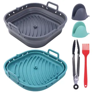 8,5 polegadas antiaderente portátil reutilizável quadrado Air Fryer Liner Silicone Pot Air Fryers Forro de silicone Baking Moldes Pan com divisor