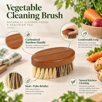 Brosse à légumes en bambou carbonisé avec poils en sisal et en palmier, double densité, pour nettoyer les pommes de terre, les carottes et les champignons