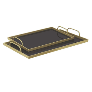 Plateau <span class=keywords><strong>de</strong></span> <span class=keywords><strong>service</strong></span> rectangulaire, finition métallique <span class=keywords><strong>or</strong></span>, avec verre <span class=keywords><strong>noir</strong></span>, <span class=keywords><strong>table</strong></span> basse, <span class=keywords><strong>service</strong></span>, décoration <span class=keywords><strong>de</strong></span> maison - Product Image 3
