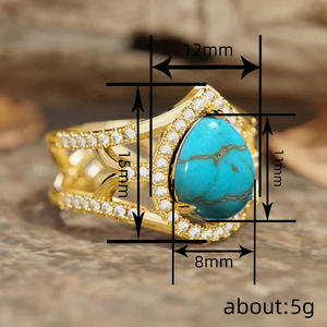 T0898 Women's 18K <b>Gold</b> Filled Cocktail <b>Ring</b> With <b>Turquoise</b> Water Drop Stone Pave Setting Round Brilliant Cut Diamonds Everyday - Product Image 4