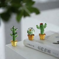 Décoration de bureau pour la maison : Plante artificielle multi-feuilles en pot émaillé, faite à la main, avec cactus fleuri miniature