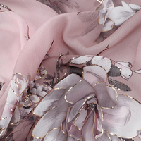 Tissu en crêpe de soie transparent à fleurs imprimées roses, tissu en tulle floral pour la couture, vendu au mètre