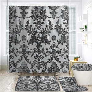 Cortina de Ducha de Poliéster con Diseño de Calavera Damasco Gris, Cortina de Baño con Impresión Digital, Impermeable, Juego de Cortinas de Ducha con Impresión Personalizada, Venta al por Mayor - Product Image 1