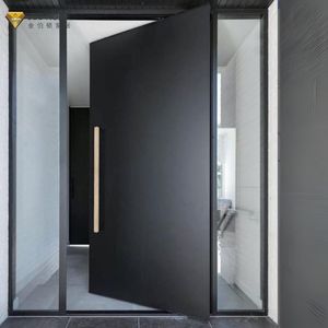 Porte d'entrée pivotante moderne de luxe en acier inoxydable robuste, étanche, à grain de bois massif, pour villa et appartement principal - Product Image 3