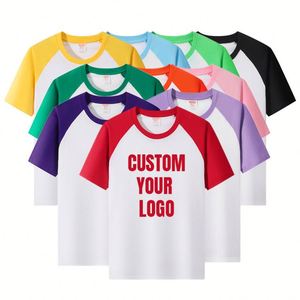 T-shirt à manches raglan en coton 100% pur avec logo imprimé personnalisé, uniforme unisexe, respirant, tenue familiale parent-enfant - Product Image 2