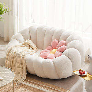 Fauteuil double pouf en forme de citrouille, en polaire blanche, confortable, pour chambre et balcon - Product Image 4