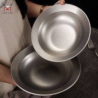 Ensemble d'assiettes creuses en acier inoxydable 304, bol à salade vintage en métal mat, assiette à pâtes à bord large pour la restauration et la maison
