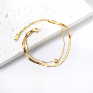 Fashion Charm <b>Bracelet</b> Gold Tone <b>Snake</b> <b>Chain</b> With Crystal Bezel Setting For Women Gift Jewelry - Product Image 1