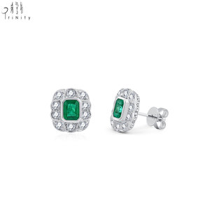 High-end Vintage Edwardian Design Gemstone Jewelry 18K Solid White Gold Natural <b>Emerald</b> And Diamond Earrings For Party <b>Dress</b> Up - Product Image 4