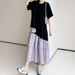 שמלת מקסי אופנה קוריאנית שמלת גופיה ארוכה של חולצת טי שמלה מזדמנים נשים - Product Image 1