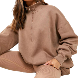 Fabricante de lana de algodón de peso pesado <span class=keywords><strong>media</strong></span> <span class=keywords><strong>cremallera</strong></span> en blanco mujeres sudaderas de gran tamaño sólido Stand Collar mujeres <span class=keywords><strong>cremallera</strong></span> sudaderas - Product Image 1
