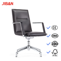 Chaise de bureau exécutive ergonomique moderne en cuir avec pieds fixes en alliage d'aluminium et dossier solide pour bureau à domicile et atelier
