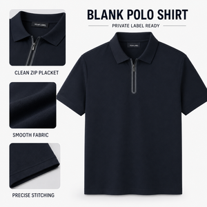 Polo vierge personnalisé de luxe pour homme, col zippé, manches courtes, sur mesure, avec marquage personnalisé, fabriqué sur commande par le fabricant - Product Image 3