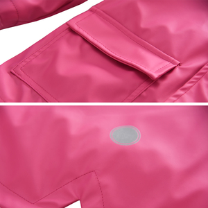 Giacca antipioggia per ragazze, cappotto foderato in pile, giacca antipioggia in PU per bambini, cappotto impermeabile da esterno con cappuccio. - Product Image 5