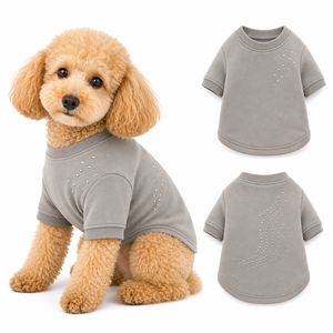 Camiseta para perro de manga corta con cuello redondo y pedrería curvada, ropa de alta moda para mascotas, top suave y elástico. - Product Image 1
