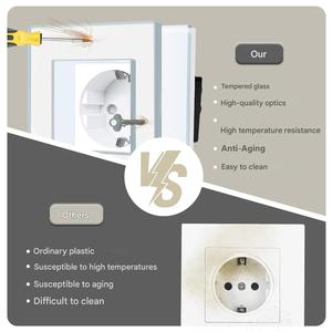 Prise murale UBARO série F 157 mm EU 16A 250V avec panneau en verre trempé, double prise Schuko, norme électrique allemande - Product Image 6