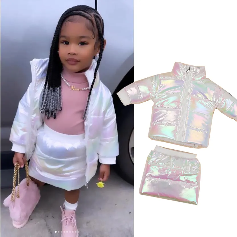 Moda tasarımı parlak bebek kız giysileri aşağı puffer kış ceket çocuklar İçin 2022 kız giysileri kış giysileri etek setleri
