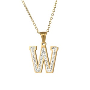 Collar de Acero Inoxidable al por Mayor con Colgante de Letra y Diamante, Collar de Acero de Titanio con Diamantes y Oro de 18k para Mujer - Product Image 2