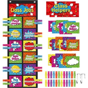 Tableau de postes de classe avec cartes, pinces et crochets pour les aides en classe, les assistants d'enseignants et les rôles des élèves - Product Image 1