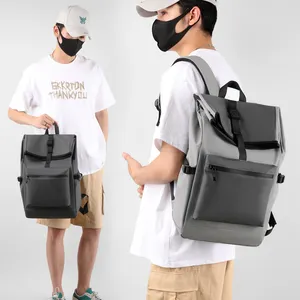 Custom Unisex Fashion Waterproof Leather Foldable Rolltop Backpacks School Student Men's Travel Laptop Bags Daypack