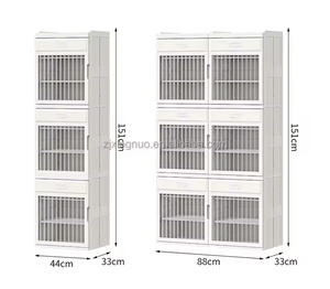 6 Tier gấp rõ ràng có thể gập lại chống bụi PP + HIPS giá Stackable Giày trường hợp lưu trữ Organizer container Box với biểu tượng tùy chỉnh - Product Image 3