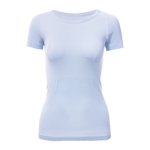 Hauts de yoga pour femmes en gros, à col rond, sans couture, tricotés, à manches courtes, anti-transpiration, antistatiques, super élastiques et amincissants - Product Image 1
