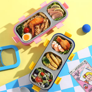 Contenedor Térmico de Alimentos con Tres Compartimentos, Lonchera Rectangular de Acero Inoxidable con Tapa Sellada <span class=keywords><strong>para</strong></span> Uso Diario - Product Image 1