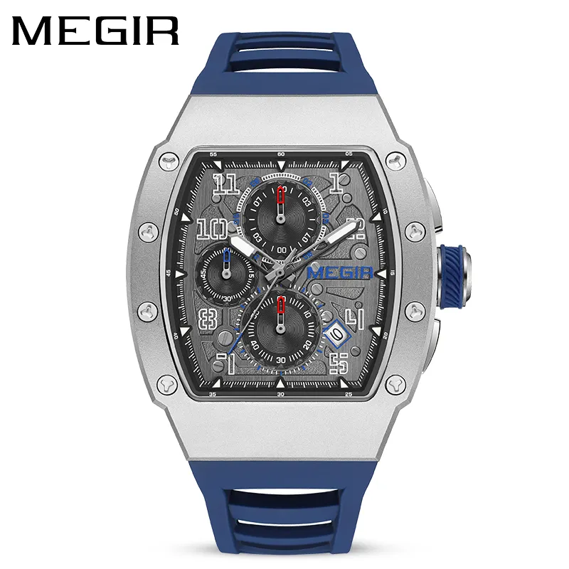 MEGIR 8411 affaires décontracté Style Quartz montre-bracelet montre hommes 2023 nouvelle mode tonneau en acier inoxydable montre megir homme