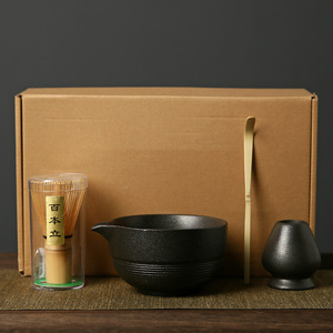 Ensemble de 4 bols à matcha en céramique japonaise de haute qualité, boîte cadeau OEM, poterie noire, ensemble de bols à matcha en céramique pour le thé - Product Image 3