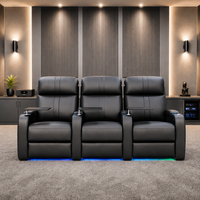 Canapé moderne trois places inclinable électrique réglable en cuir véritable avec structure en bois, garnissage en mousse à mémoire de forme, extensible, éclairage d'ambiance LED 7 couleurs