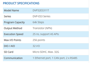 Controlador PLC de Alto Rendimiento DVP32ES311T 32 I/O con Alimentación RS485 y Ethernet - Product Image 2