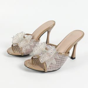 Summer Fashion New Women's Sandals Open Toe <b>Bow</b> Cross-border Foreign Trade Large Size Stiletto Mesh Slippers - Product Image 6