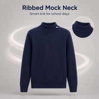 NOUVEAU Pull en maille côtelée à col roulé bleu marine pour garçons, manches longues, coupe ajustée, pull chaud pour adolescents, automne/hiver, OEM