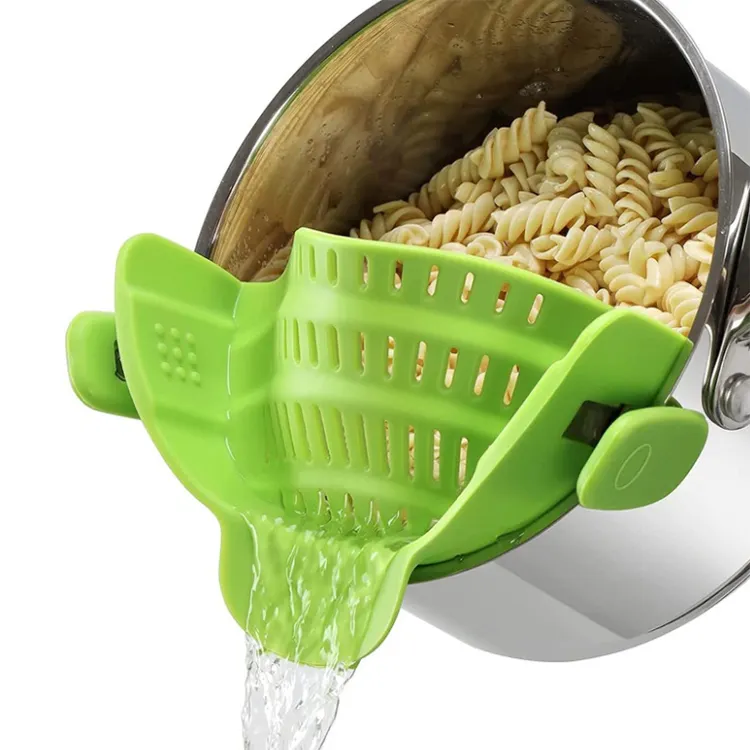 Venda quente Silicone Filtro Snap Clip Dreno Pot Side Sticker Food Colander Pasta Coador