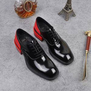 Zapatos de cuero genuino Punta estrecha Zapatos de vestir para hombres Oficina Oxfords Color rojo y negro patchwork - Product Image 4