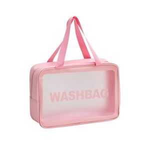 Bolsa de Cosméticos Rosa con Logotipo Personalizado, Bolsa de Maquillaje Moderna, Impermeable, de PVC Esmerilado - Product Image 1