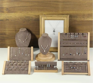 High Quality Solid Wood Microfiber Velvet Jewelry Trays Necklace Bracelet Jewelry Display Stand - Product Image 3