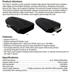 Xput 150M Wireless USB C to HDMI Extender Kit TX RX 1080P 60Hz Full HD Video Transmission <strong>Adapter</strong> for TV Monitor Projector - Product Image 2