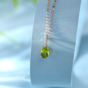 Colgantes de Oro Rosa Sólido de 14K de Alta Calidad, Elegantes y de Venta Caliente, con Diamantes Cultivados en Laboratorio, Corte Ovalado, Peridoto, Estilo Clásico Cristiano - Product Image 5