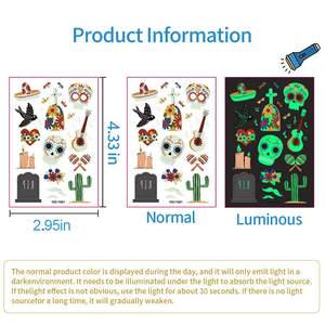 Pegatina <span class=keywords><strong>de</strong></span> tatuaje que brilla en la oscuridad personalizada para niños y niñas maquillaje facial para adultos sello <span class=keywords><strong>de</strong></span> tatuaje temporal - Product Image 4