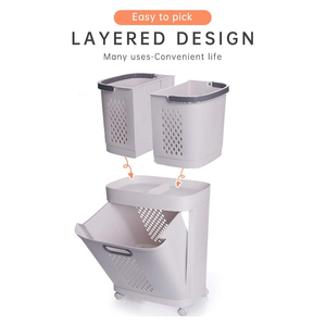 Cesto de Ropa Sucia con Ruedas, Portátil, de 3 Compartimentos, Ecológico, Duradero, de Plástico, para Baño y Lavandería, Venta al Por Mayor - Product Image 2