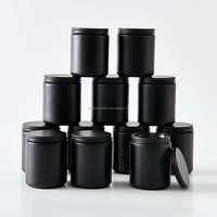 12Set/Kotak 8oz 240ml Stoples Lilin Kaca Hitam Matte dengan Tutup Logam Hitam, Stoples Kaca Hitam Kedap Udara untuk Pembuatan Lilin