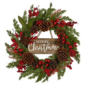 Ghirlanda Natalizia Artigianale da 18 Pollici, Ecologica e Ignifuga, con Aghi di Pino, Bacche Rosse e Pigne per le Festività - Product Image 1