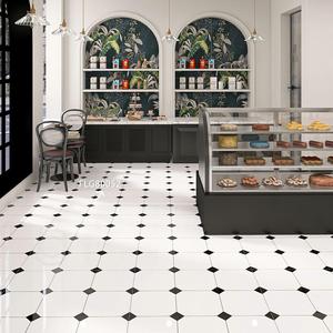 Piastrella per Pavimento in Gres Porcellanato Lucido Effetto Tappeto, Design Unico, 800x800, Motivo Geometrico Bianco e Nero Effetto Marmo a Idrogetto - Product Image 2