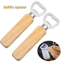 Ouvre-bouteille en acier inoxydable avec manche en bois, capable d'ouvrir les bouteilles de bière, outil de bar de cuisine, ouvre-boîte à bière, LOGO personnalisé