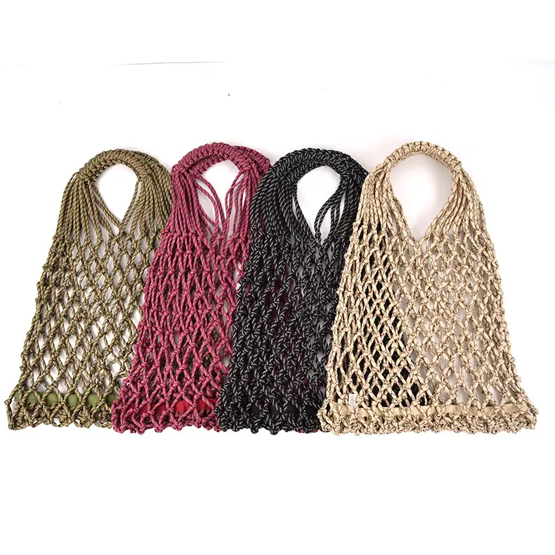 Wholesale Summer Woven Crochet Colorful Cotton Rope Underarm Bag Luxury Customized Macrame Portable Custom Beach Tote Handbag