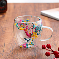 Fleur sèche transfrontalière tasse en verre double couche résistant à la chaleur haute valeur Quicksand Star simple tasse à café au lait avec poignée
