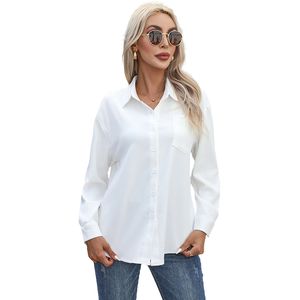 2024 nueva moda mujer de manga larga suelta Color sólido camisa Casual de gran tamaño cuello Polo otoño botón Simple para primavera - Product Image 1
